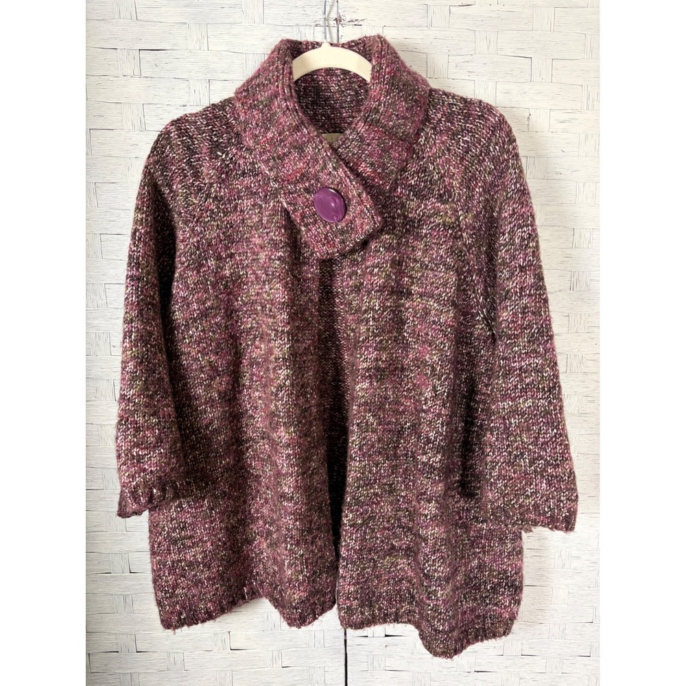 Tweed Woman Cardigan Marled Knit
Purple Pink Wool Blend Shawl Collar Plus Size